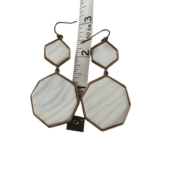 White Stone Hexagon Earrings - Picture 5 of 6